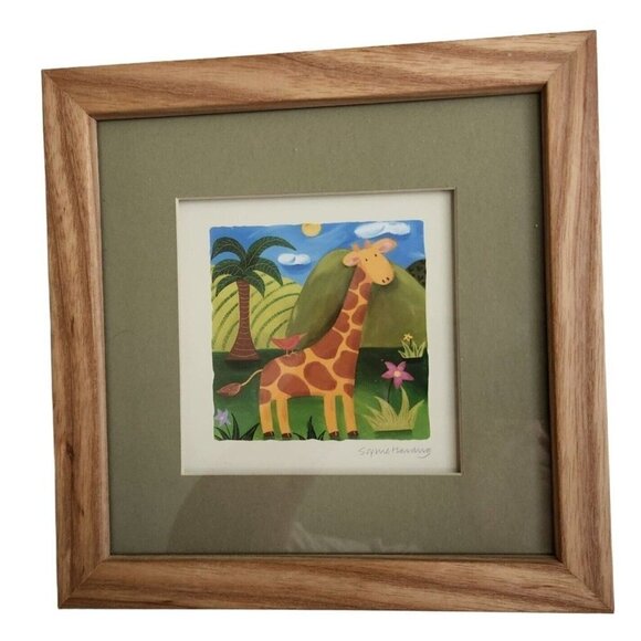 Sophie Harding Giraffe Lion Two Matted Framed Art Reprints‎ Kids Room Decor READ - Picture 3 of 12